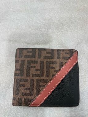 Fendi Zucca Monogram Bifold Wallet Brown Black Red Leather